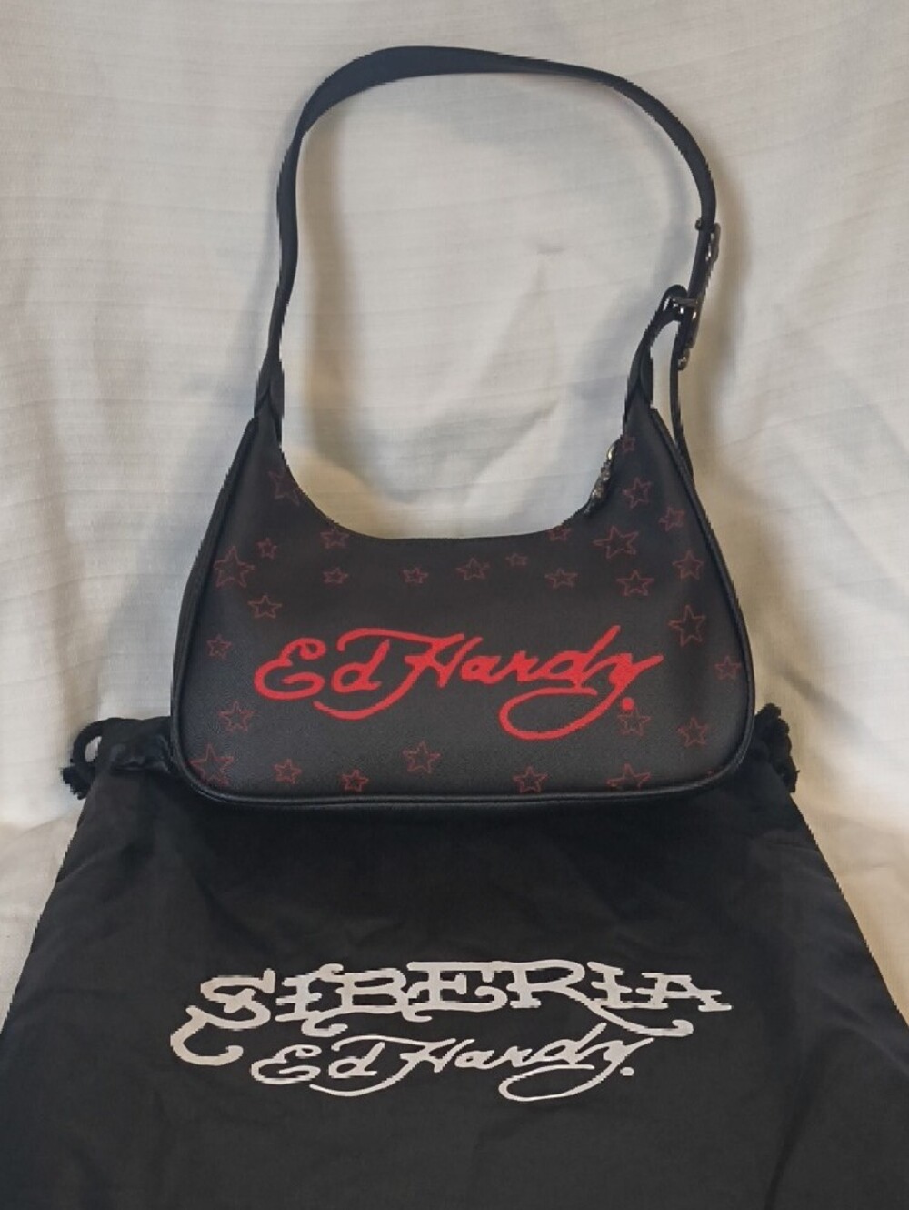 Ed Hardy Black Shoulder Bag with Flaming Skull and Panther Artwork NWOT - Picture 2 of 6